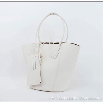 Custom casual simple women shoulder hand bag ladies vegan tan leather shopper tote big handbag